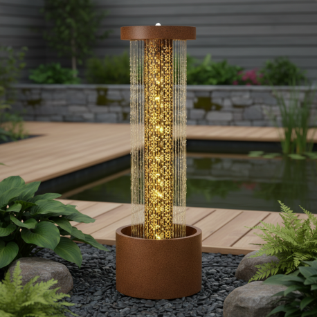 Fontaine cylindre coloris rouille kit complet avec pompe - Lumineo