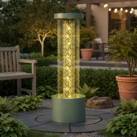 Fontaine cylindre coloris vert kit complet avec pompe - Lumineo
