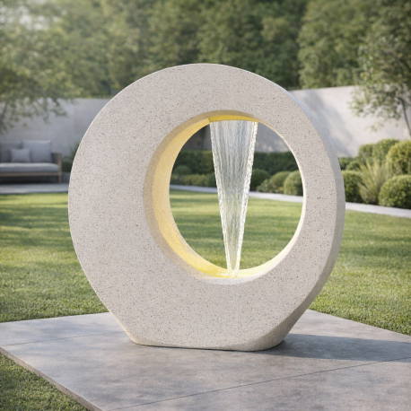 Fontaine moderne cercle kit complet avec pompe - Coloris blanc - Lumineo