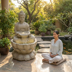 Fontaine XXL Bouddha sur fleur de lotus kit complet avec pompe - Art-Pond