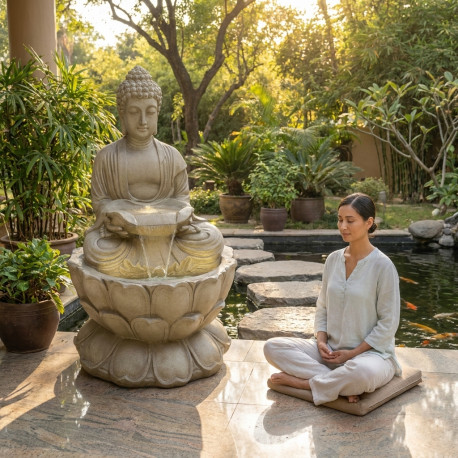 Fontaine XXL Bouddha sur fleur de lotus kit complet avec pompe - Art-Pond