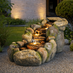 Fontaine rivière naturelle L110cm en polyrésine avec éclairage LED et pompe - Lumineo