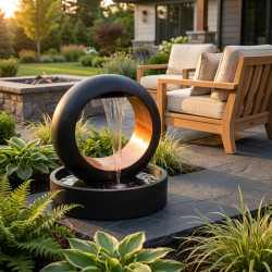 Fontaine moderne bicolore H91cm en polyrésine avec éclairage LED et pompe - Lumineo