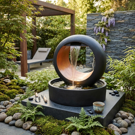 Fontaine moderne bicolore H72cm en polyrésine avec éclairage LED et pompe - Lumineo