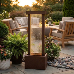Fontaine design mur d'eau H112cm en acier galvanisé avec éclairage LED et pompe - Coloris rouille - Lumineo